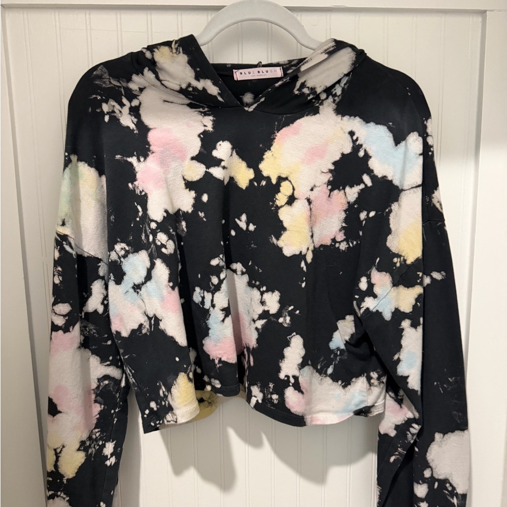 Blue Blush Pastel Tie-Dye Cropped Hoodie